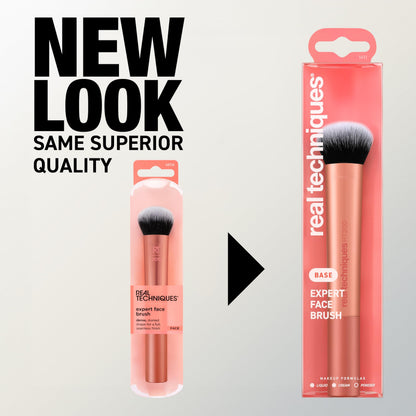 Real Techniques Expert Face Makeup Brush, For Liquid and Cream Foundation, Blush, and Bronzer, Buildable Coverage for Base Makeup, Dense, Synthetic Bristles, Vegan and Cruelty-Free, 1 Count