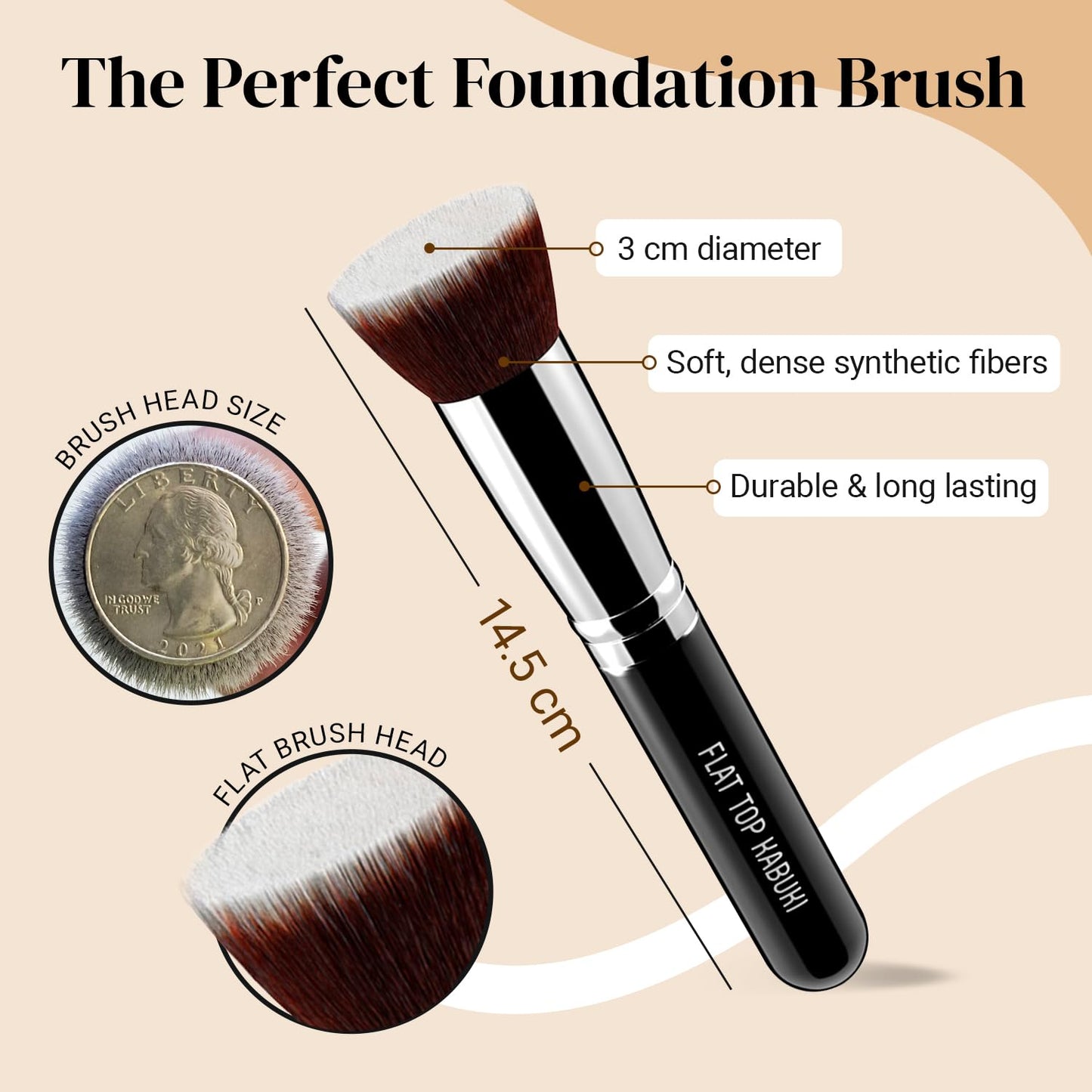 Flat Top Kabuki Brush By Keshima - Premium Foundation Brush, Buffing Brush, Blending Brush, Face Brush
