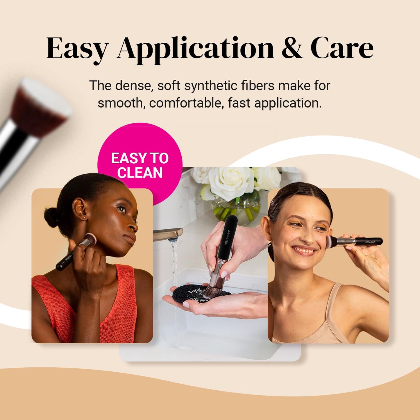 Flat Top Kabuki Brush By Keshima - Premium Foundation Brush, Buffing Brush, Blending Brush, Face Brush