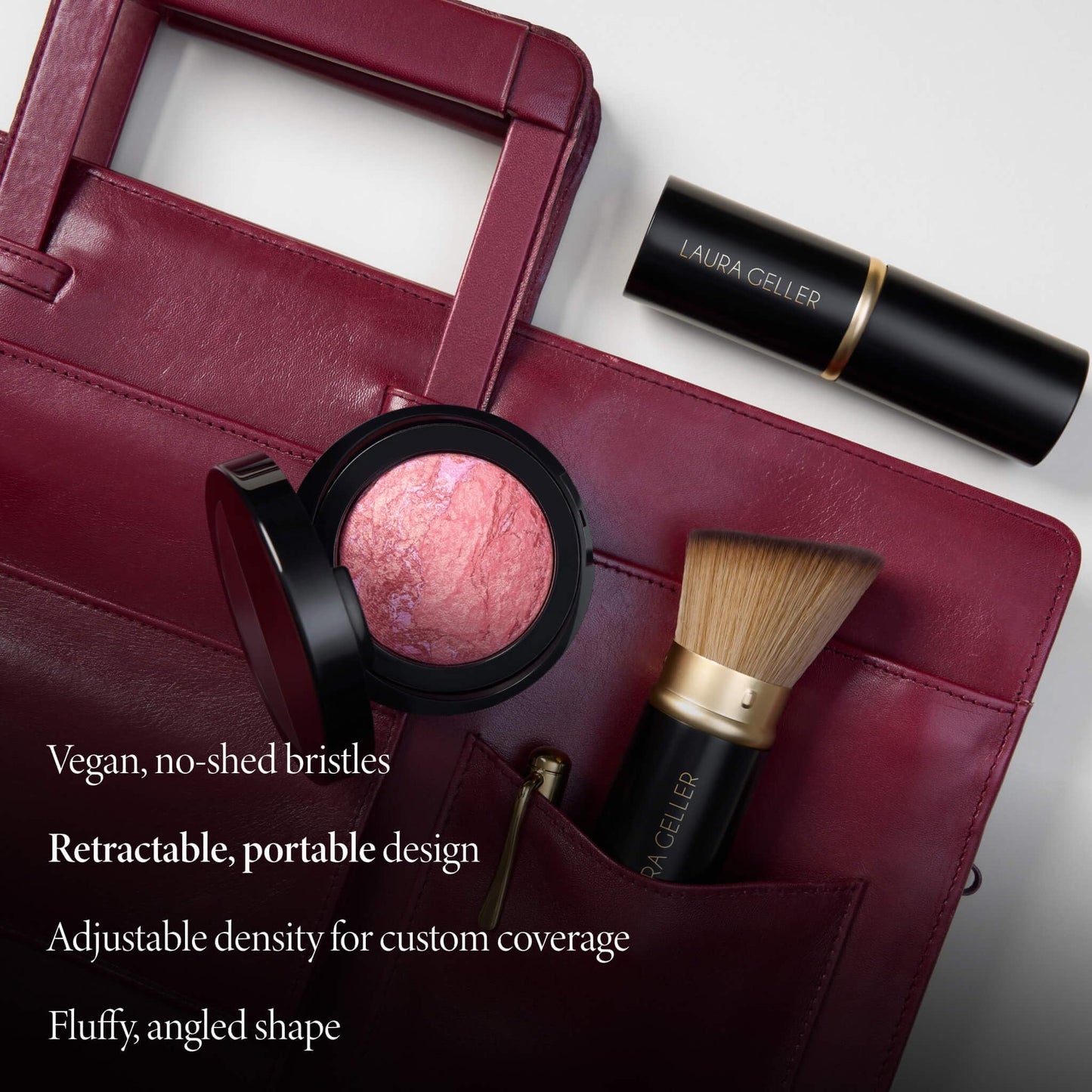 LAURA GELLER NEW YORK Retractable Black Kabuki Brush for Liquid, Cream and Powder Face Makeup With Aluminum Handle